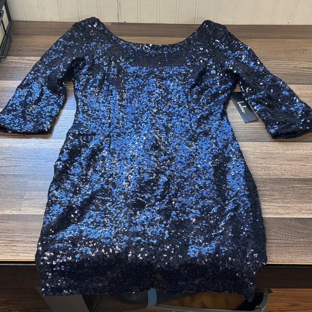 NWT Lulus Delightful Ways navy blue sequin mini dress